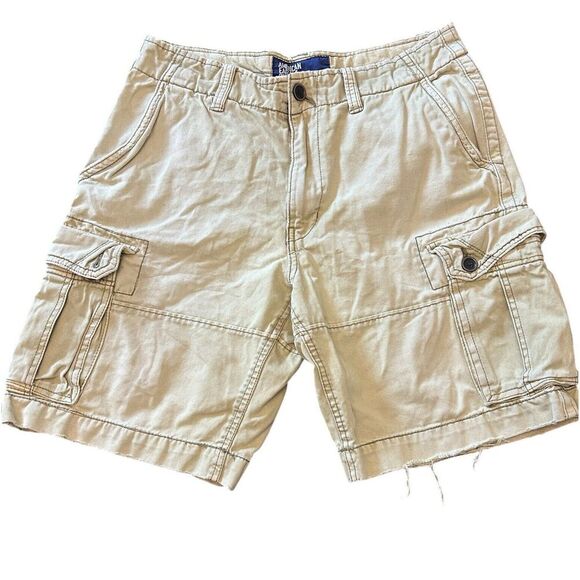 VTG‎ Y2K American Eagle Cargo Shorts Sz 33 Tan Baggy Military Utility Distressed - Picture 1 of 13